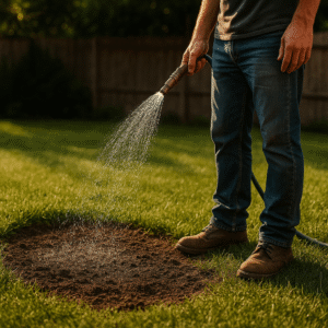 Man watering grass